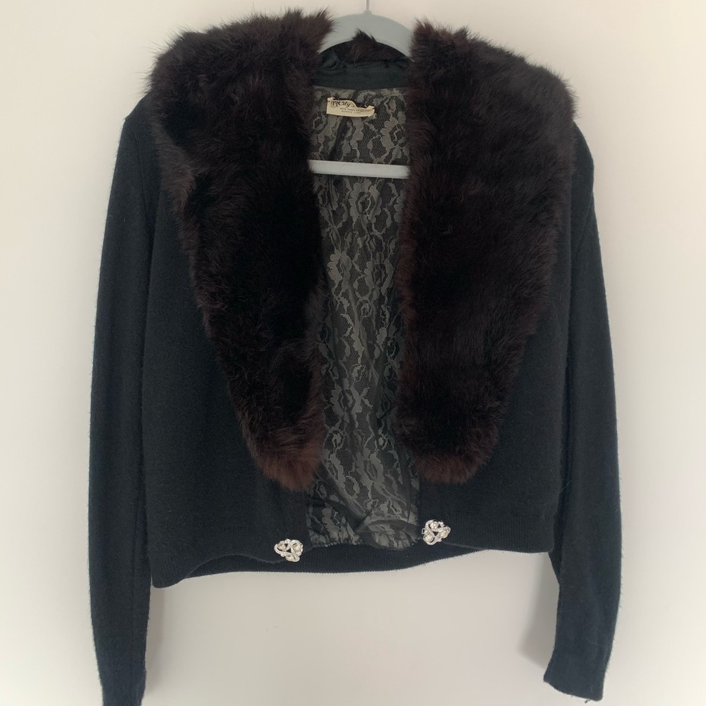 Vintage 1940/50s Fur Collar Demi Sweater